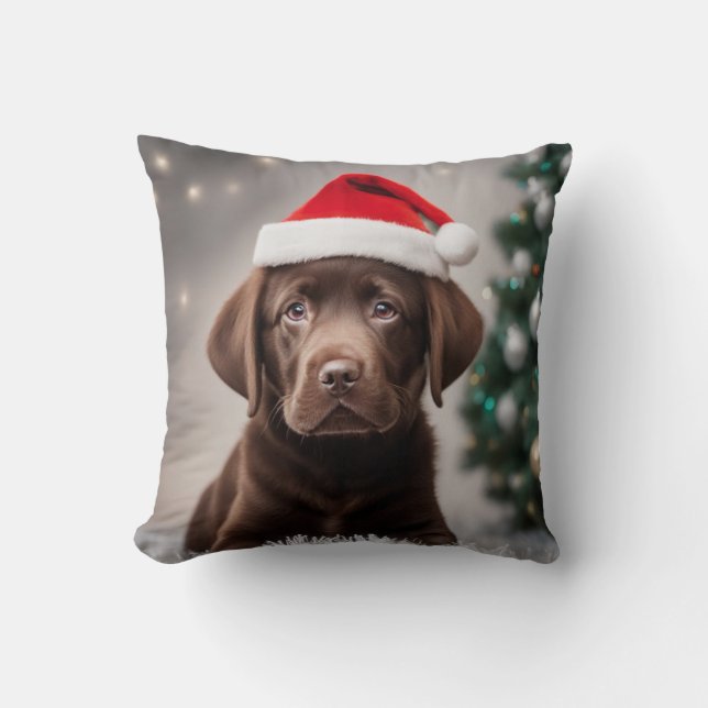Chocolade Labrador Kerstmis Kussen (Voorkant)