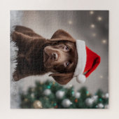 Chocolade Labrador Kerstmis Legpuzzel (Horizontaal)