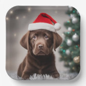 Chocolade Labrador Kerstmis Papieren Bordje (Voorkant)