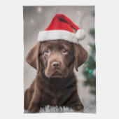 Chocolade Labrador Kerstmis Theedoek (Verticaal)
