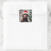 Chocolade Labrador Kerstmis Vierkante Sticker (Tas)