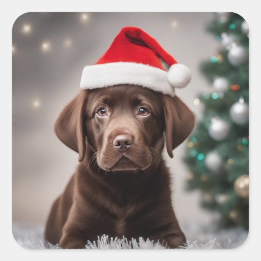 Chocolade Labrador Kerstmis Vierkante Sticker (Voorkant)