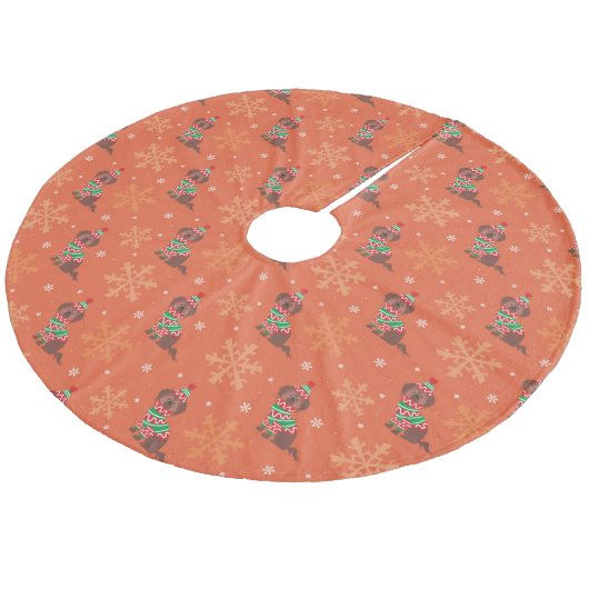 Chocolade Labrador-kerstpatroon Fleece Kerstboom Rok (Gekanteld)