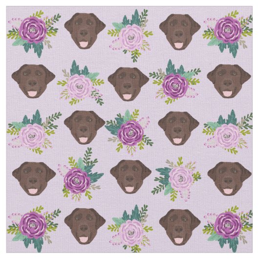 Chocolade labrador lavender florals stof (Close Up)