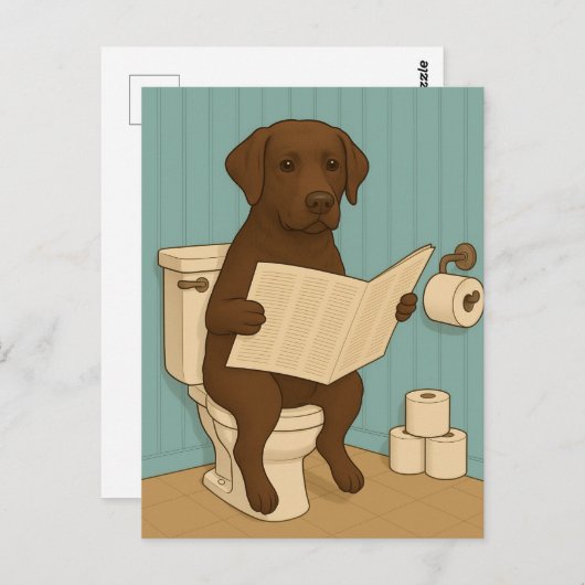 Chocolade Labrador Leeskrant op het toilet Briefkaart (Voorkant / Achterkant)