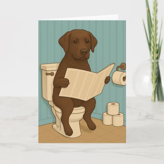 Chocolade Labrador Leeskrant op het toilet Kaart (Voorkant)