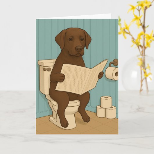 Chocolade Labrador Leeskrant op het toilet Kaart (Gele Bloem)