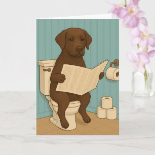Chocolade Labrador Leeskrant op het toilet Kaart