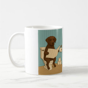 Chocolade Labrador Leeskrant op het toilet Koffiemok