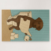 Chocolade Labrador Leeskrant op het toilet Legpuzzel (Horizontaal)