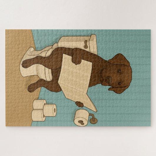 Chocolade Labrador Leeskrant op het toilet Legpuzzel (Horizontaal)