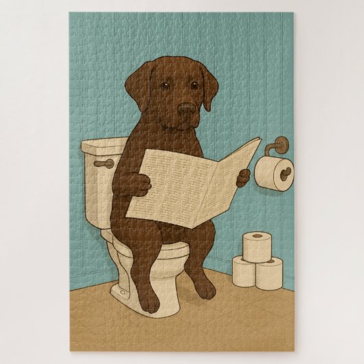 Chocolade Labrador Leeskrant op het toilet Legpuzzel (Verticaal)