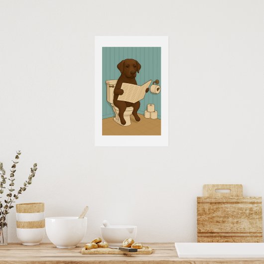 Chocolade Labrador Leeskrant op het toilet Poster (Keuken)