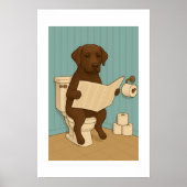 Chocolade Labrador Leeskrant op het toilet Poster (Voorkant)