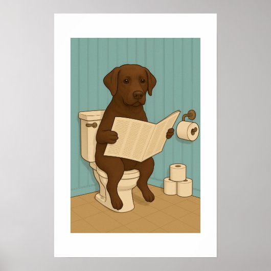 Chocolade Labrador Leeskrant op het toilet Poster (Voorkant)