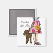 Chocolade Labrador & Mama's Rok Cartoon Magneet (Voorkant / Achterkant)