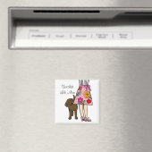 Chocolade Labrador & Mama's Rok Cartoon Magneet (Insitu (Vaatwasser))