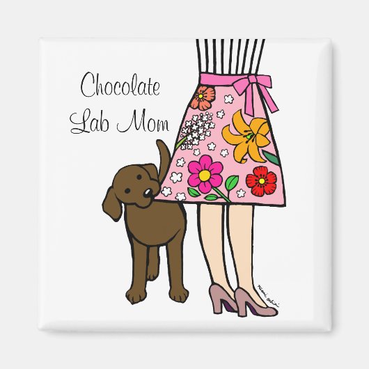 Chocolade Labrador & Mama's Rok Cartoon Magneet (Voorkant)