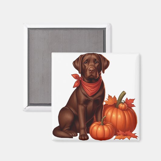 Chocolade labrador met rode bandana door pompoenen magneet (Voorkant / Achterkant)
