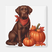 Chocolade labrador met rode bandana door pompoenen magneet (Voorkant)