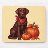 Chocolade labrador met rode bandana door pompoenen muismat (Voorkant)