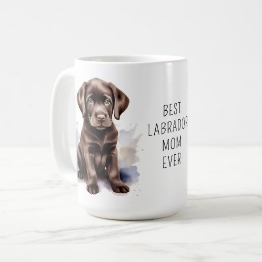 Chocolade LABRADOR MOEDER Schattige Puppy Hondenli Koffiemok (Voorkant links)