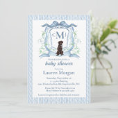 Chocolade Labrador Monogram Baby Shower Uitnodigin Kaart (Staand voorkant)