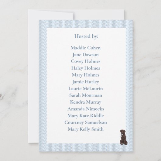 Chocolade Labrador Monogram Baby Shower Uitnodigin Kaart (Achterkant)