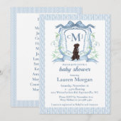 Chocolade Labrador Monogram Baby Shower Uitnodigin Kaart (Voorkant / Achterkant)