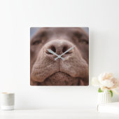 Chocolade Labrador Nose Closeup Vierkante Klok (Huis)