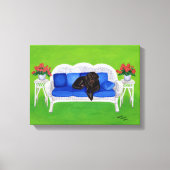 Chocolade labrador op de bank kunstwerk canvas afdruk (Voorkant)
