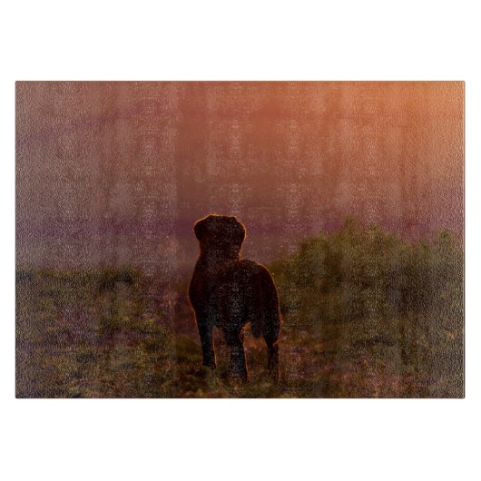Chocolade Labrador op de Sunset Chopping Board Snijplank (Voorkant)