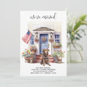 Chocolade labrador patriottische aangepaste hond v aankondiging (Staand voorkant)