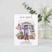 Chocolade labrador patriottische aangepaste hond v aankondigingskaart (Staand voorkant)