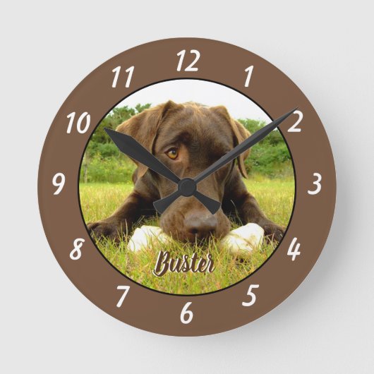 Chocolade Labrador Personalized Large Clock Ronde Klok (Voorkant)