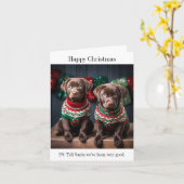 Chocolade Labrador Puppies Kerst Kaart (Gele Bloem)