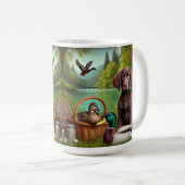 Chocolade Labrador Puppy bij een meer met eenden Koffiemok (Voorkant rechts)