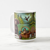 Chocolade Labrador Puppy bij een meer met eenden Koffiemok (Voorkant links)