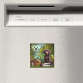 Chocolade Labrador Puppy bij een meer met eenden Magneet (Insitu (Vaatwasser))