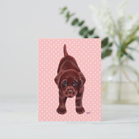 Chocolade Labrador Puppy Briefkaart (Staand voorkant)