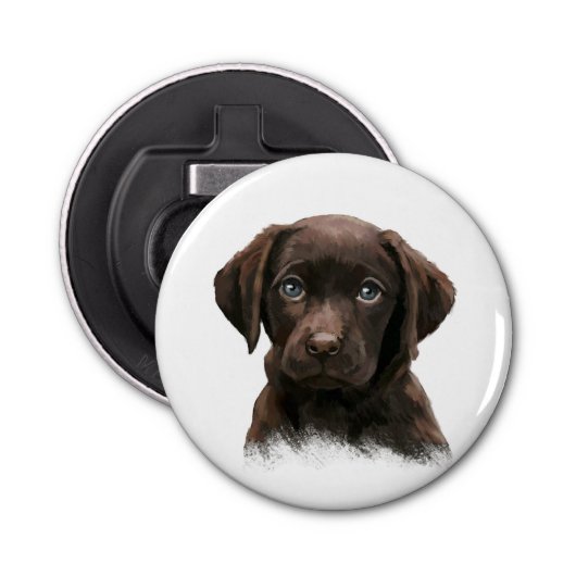 Chocolade Labrador Puppy Button Flesopener (Voorkant)