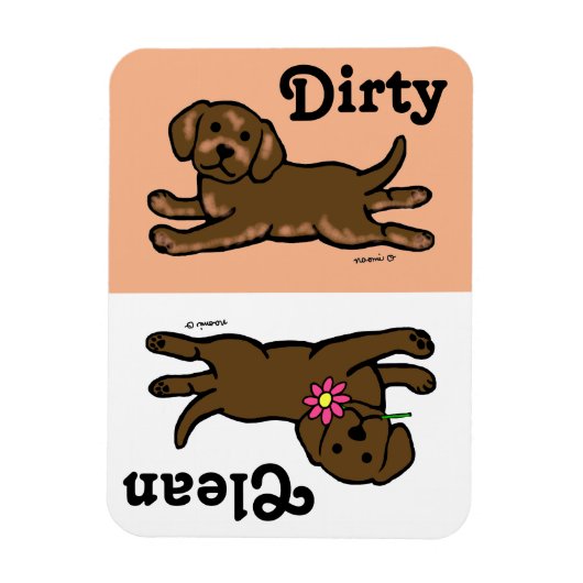 Chocolade Labrador Puppy Clean/Dirty Magneet (Verticaal)