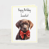 Chocolade Labrador Puppy Dog Verjaardagsnaam Kaart (Voorkant)