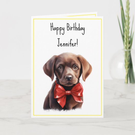 Chocolade Labrador Puppy Dog Verjaardagsnaam Kaart (Voorkant)
