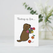Chocolade Labrador Puppy Flower Basket Cartoon Briefkaart (Staand voorkant)