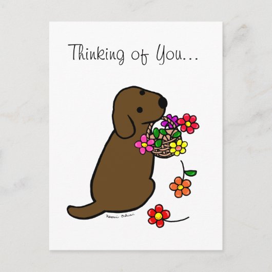 Chocolade Labrador Puppy Flower Basket Cartoon Briefkaart (Voorkant)