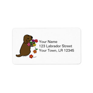 Chocolade Labrador Puppy Flower Basket Cartoon Etiket