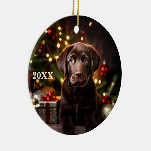 Chocolade Labrador Puppy Hond Kerst Ornament (Rechts)