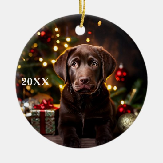 Chocolade Labrador Puppy Hond Kerst Ornament (Voorkant)