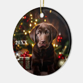 Chocolade Labrador Puppy Hond Kerst Ornament (Links)